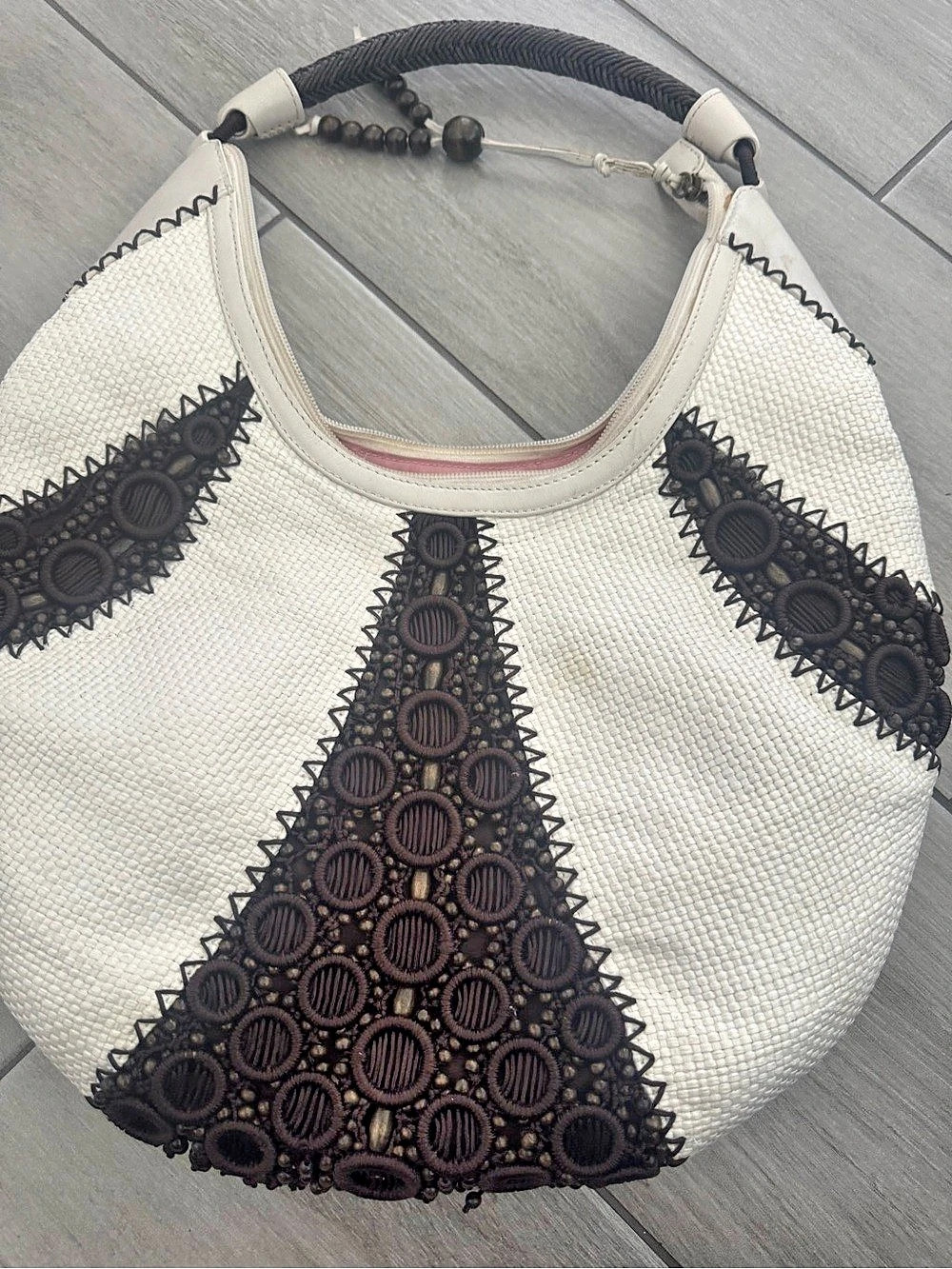 Woven Hobo Bag in White & Black GOLEHAAN